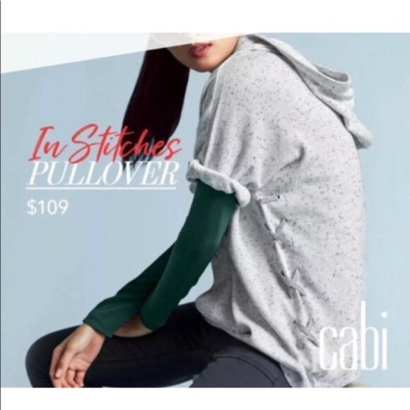 Cabi In Stitches Pullover Hooded Poncho Grey Side‎ Stitch Style 3473 Women's XXS - Picture 2 of 8